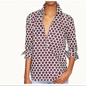 J. CREW Popover Top Blouse, Sunglasses Print, Cotton maroon red preppy size 2